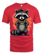 Cool Raccoon Hip Hop Graphic T Shirt Funny Streetwear Style Tee - red t-shirt on white background