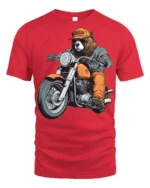 Biker Bear Motorcycle Graphic T Shirt Funny Animal Rider Style - red t-shirt on white background