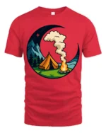 Camping Under The Moon Graphic T Shirt Nature Adventure Style Tee - red t-shirt on white background
