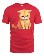 Grumpy Cute Cat Graphic T Shirt Funny Angry Kitty Mood Style Tee - red t-shirt on white background