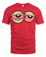 Tired Eyes Funny Cartoon T Shirt Lazy Mood Graphic Tee Style - red t-shirt on white background