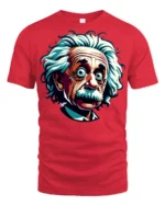 Funny Genius Scientist Cartoon T Shirt Wild Hair Smart Style - red t-shirt on white background