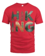 Hiking Nature Landscape Graphic T Shirt Mountain Forest Adventure Style - red t-shirt on white background