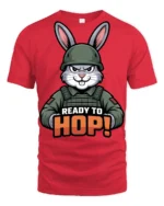Ready To Hop Funny Military Bunny Graphic T Shirt Cute Soldier Style - red t-shirt on white background