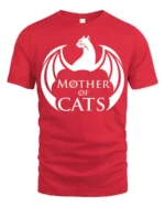 Mother Of Cats Dragon Style Graphic T Shirt Funny Cat Lover Tee - red t-shirt on white background