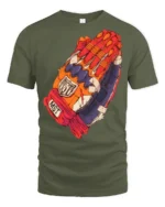 Praying Skeleton Hands Graphic T Shirt Street Art Urban Style Tee - military green t-shirt on white background