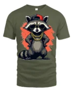 Cool Raccoon Hip Hop Graphic T Shirt Funny Streetwear Style Tee - military green t-shirt on white background