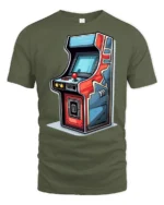 Retro Arcade Machine Graphic T Shirt Vintage Gamer Classic Style Tee - military green t-shirt on white background