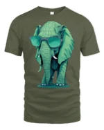 Cool Elephant Sunglasses Graphic T Shirt Funny Animal Style - military green t-shirt on white background