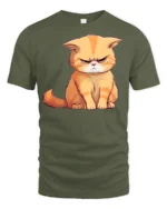 Grumpy Cute Cat Graphic T Shirt Funny Angry Kitty Mood Style Tee - military green t-shirt on white background