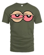 Tired Eyes Funny Cartoon T Shirt Lazy Mood Graphic Tee Style - military green t-shirt on white background