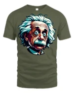 Funny Genius Scientist Cartoon T Shirt Wild Hair Smart Style - military green t-shirt on white background