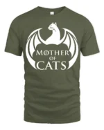 Mother Of Cats Dragon Style Graphic T Shirt Funny Cat Lover Tee - military green t-shirt on white background