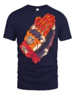 Praying Skeleton Hands Graphic T Shirt Street Art Urban Style Tee - navy t-shirt on white background