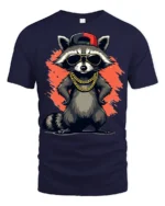 Cool Raccoon Hip Hop Graphic T Shirt Funny Streetwear Style Tee - navy t-shirt on white background