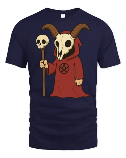 Cute Grim Reaper Goat Skull Graphic T Shirt Funny Dark Humor Tee - navy t-shirt on white background