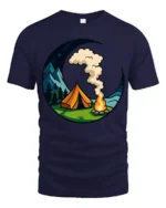 Camping Under The Moon Graphic T Shirt Nature Adventure Style Tee - navy t-shirt on white background