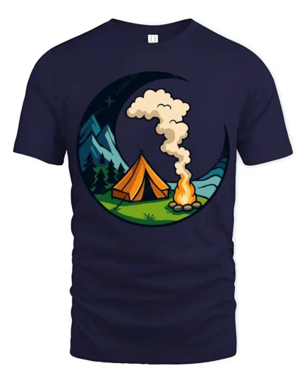 Camping Under The Moon Graphic T Shirt Nature Adventure Style Tee - navy t-shirt on white background
