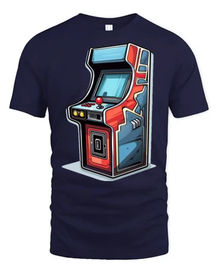 Retro Arcade Machine Graphic T Shirt Vintage Gamer Classic Style Tee - navy t-shirt on white background