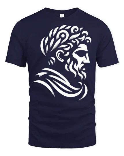 Greek Philosopher Statue Graphic T Shirt Minimalist Classic Art Style - navy t-shirt on white background