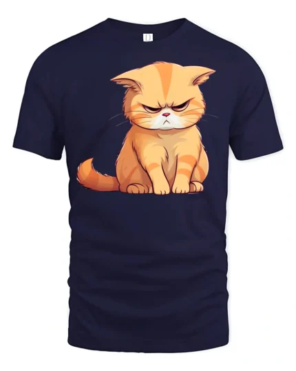 Grumpy Cute Cat Graphic T Shirt Funny Angry Kitty Mood Style Tee - navy t-shirt on white background
