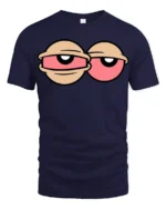 Tired Eyes Funny Cartoon T Shirt Lazy Mood Graphic Tee Style - navy t-shirt on white background