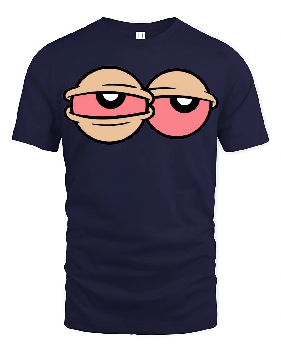 Tired Eyes Funny Cartoon T Shirt Lazy Mood Graphic Tee Style - 1 Tired Eyes Funny Cartoon T Shirt Lazy Mood Graphic Tee Style - navy t-shirt on white background