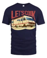 Lets Cook RV Camper Graphic T Shirt Funny Vintage Road Trip Style - navy t-shirt on white background