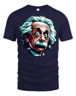 Funny Genius Scientist Cartoon T Shirt Wild Hair Smart Style - navy t-shirt on white background