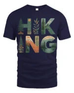 Hiking Nature Landscape Graphic T Shirt Mountain Forest Adventure Style - navy t-shirt on white background