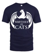 Mother Of Cats Dragon Style Graphic T Shirt Funny Cat Lover Tee - navy t-shirt on white background