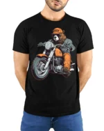 Biker Bear Motorcycle Graphic T Shirt Funny Animal Rider Style - model wearing black tee with hands behind back