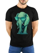 Cool Elephant Sunglasses Graphic T Shirt Funny Animal Style - model wearing black tee with hands behind back
