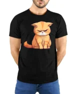 Grumpy Cute Cat Graphic T Shirt Funny Angry Kitty Mood Style Tee - model wearing black tee with hands behind back