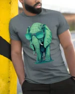 Cool Elephant Sunglasses Graphic T Shirt Funny Animal Style - model wearing grey tee, leaning on column