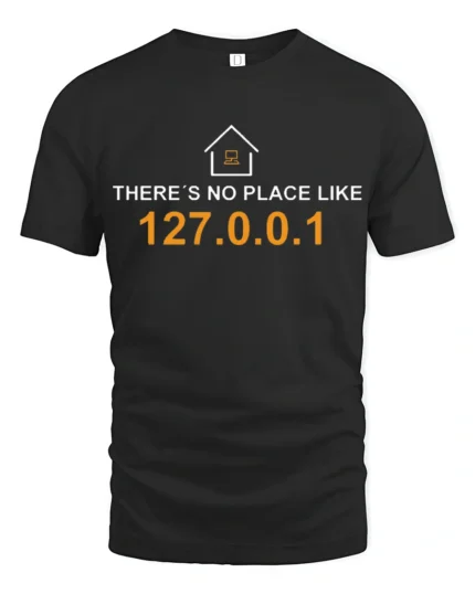 Nerdy Developer Home IP Address Joke Graphic T Shirt Coding Tee - black t-shirt on white background