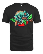 Colorful Chameleon Graphic T Shirt Cute Lizard Nature Animal Tee - black t-shirt on white background