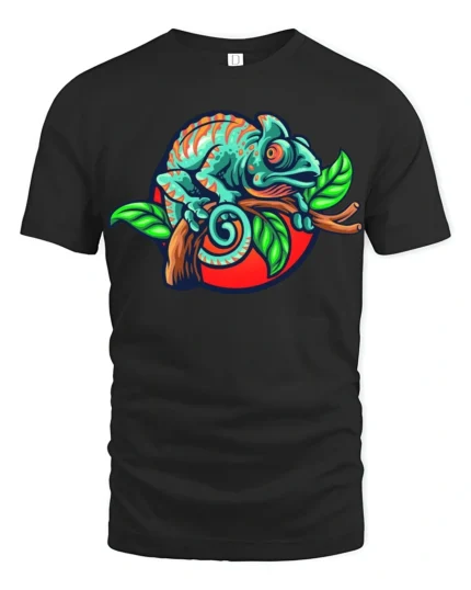 Colorful Chameleon Graphic T Shirt Cute Lizard Nature Animal Tee - black t-shirt on white background