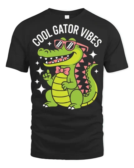 Cool Gator Vibes Funny Alligator Graphic T Shirt Cute Animal Tee - black t-shirt on white background
