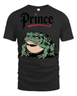 Funny Prince Frog Graphic T Shirt Cute Cartoon Frog Animal Tee - black t-shirt on white background