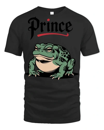 Funny Prince Frog Graphic T Shirt Cute Cartoon Frog Animal Tee - black t-shirt on white background