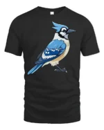 Blue Jay Bird Graphic T Shirt Cute Nature Wildlife Art Style Tee - black t-shirt on white background