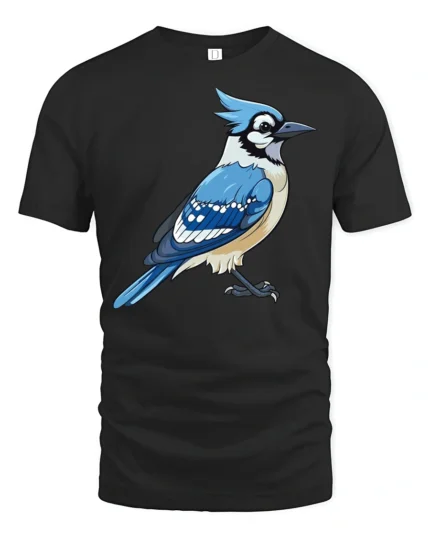 Blue Jay Bird Graphic T Shirt Cute Nature Wildlife Art Style Tee - black t-shirt on white background