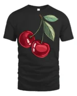 Sweet Red Cherry Fruit Graphic T Shirt Cute Aesthetic Summer Tee - black t-shirt on white background