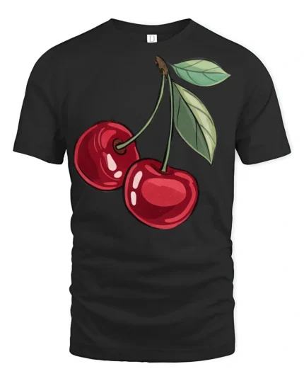 Sweet Red Cherry Fruit Graphic T Shirt Cute Aesthetic Summer Tee - black t-shirt on white background