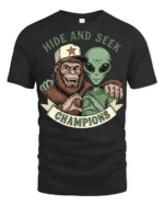 Hide And Seek Champions Funny Alien Bigfoot Graphic T Shirt Style - black t-shirt on white background