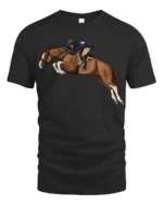 Horse Jumping Rider Equestrian Sport Graphic T Shirt Dynamic Show Tee - black t-shirt on white background