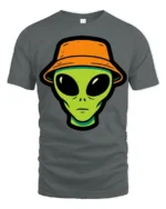 Cool Alien Bucket Hat Graphic T Shirt Funny UFO Street Style Tee - gray t-shirt on white background