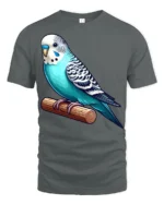 Cute Blue Parakeet Bird Perched Graphic T Shirt Pet Lover Animal Tee - gray t-shirt on white background