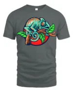 Colorful Chameleon Graphic T Shirt Cute Lizard Nature Animal Tee - gray t-shirt on white background
